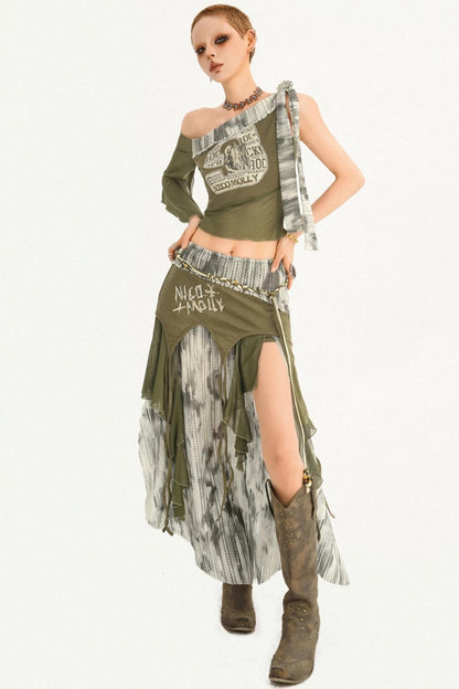 Vintage Print Off-Shoulder Set-Up