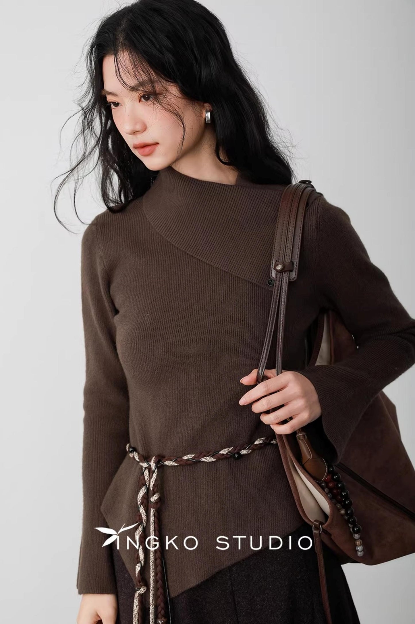 Hollow Slanted Collar Sweater