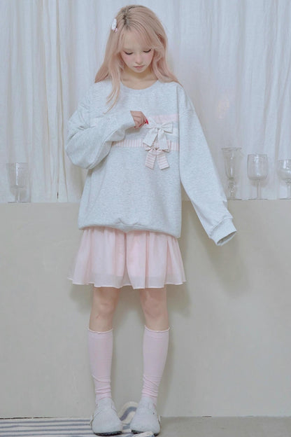 Cotton Bow Patchwork Sweatshirt
