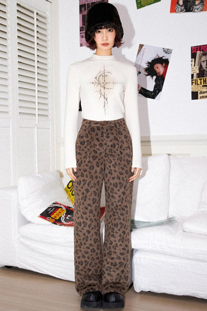 Elegant Leopard Straight Pants