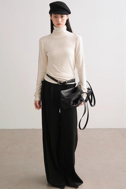 Shadow Pleats Wide-Leg Pants