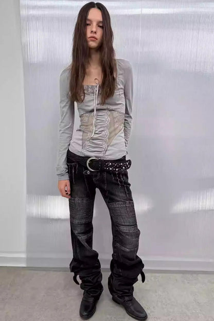 Shoulder Lace Girly Slim Long Sleeve T-Shirt