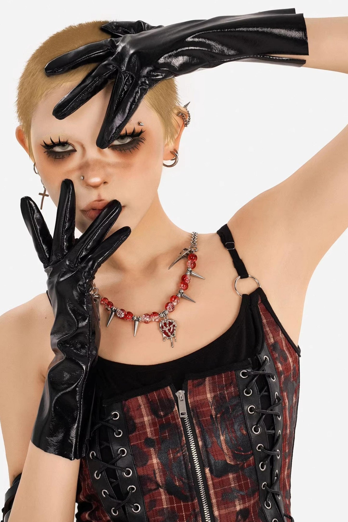 Dark Red Plaid Camisole Skirt Set-Up