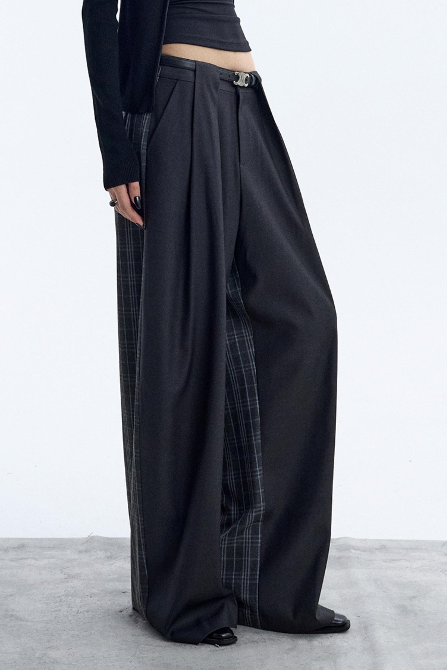 Irregular Plaid Wide-Leg Pants