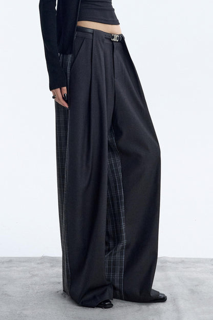 Irregular Plaid Wide-Leg Pants