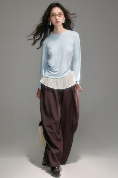Knitted Panel Long-Sleeved T-Shirt