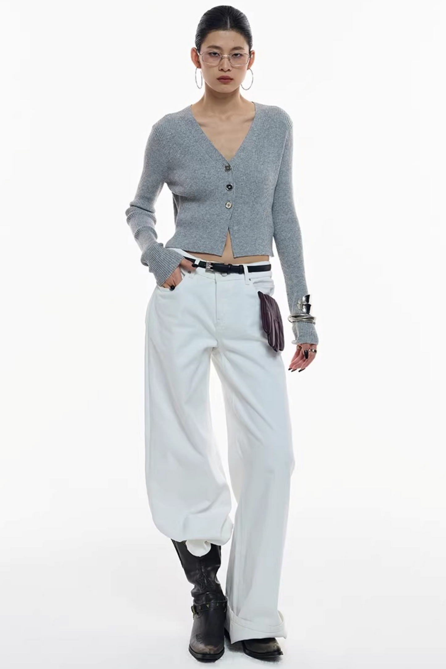 Gray Wool Blend Cardigan