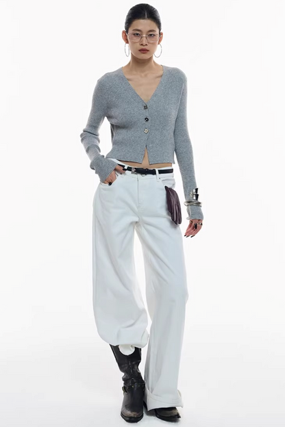 Gray Wool Blend Cardigan