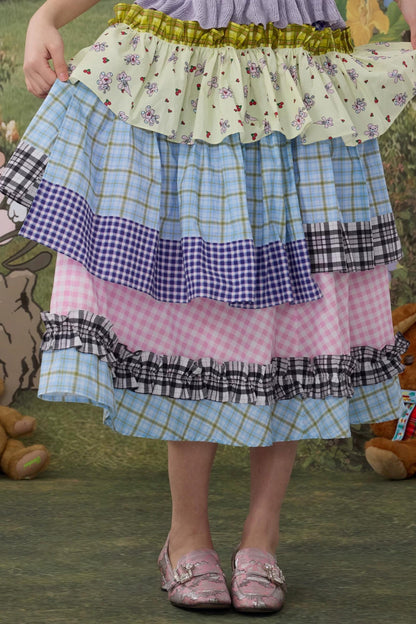 Plaid Cotton Lace Skirt
