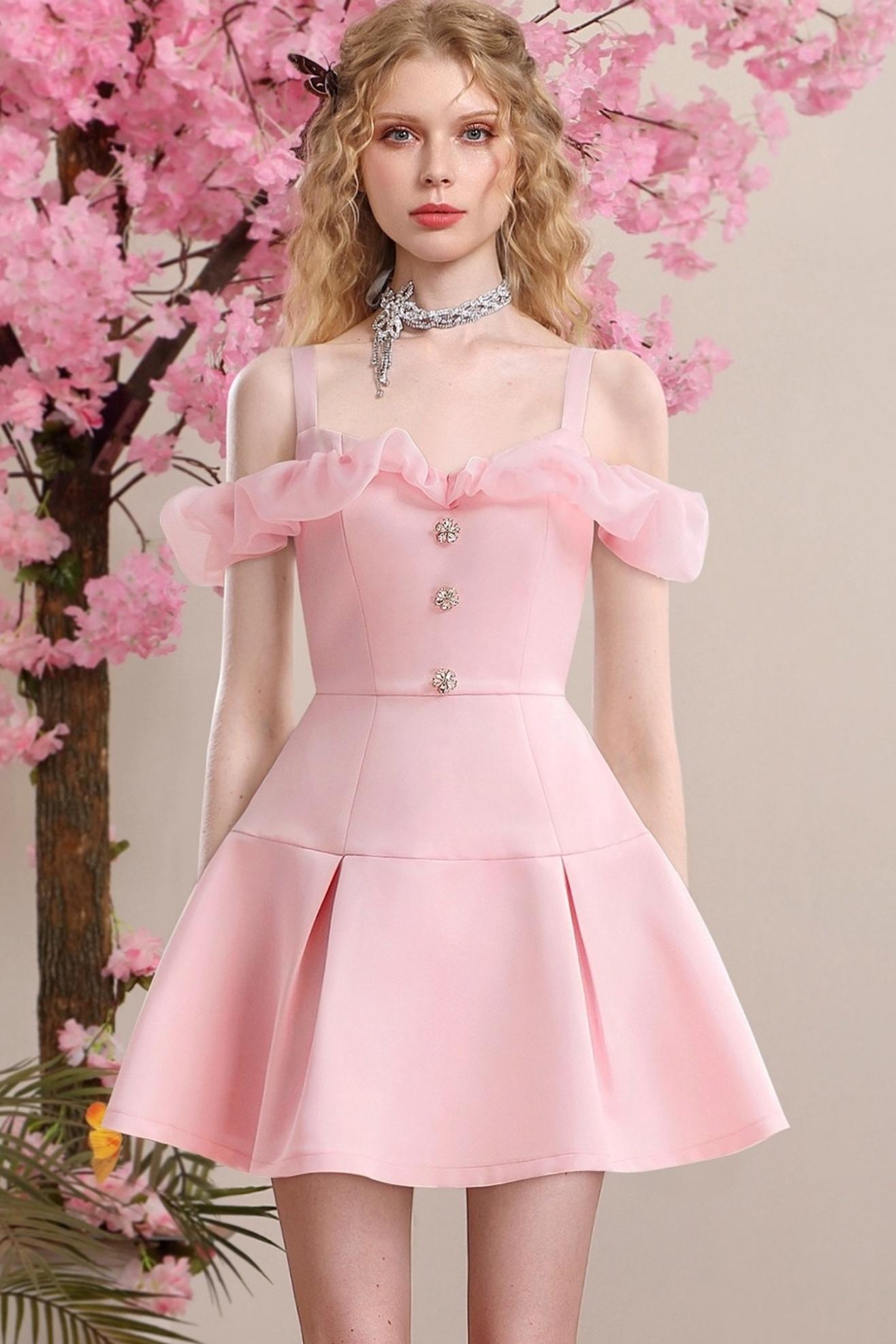 Sweet Temperament Pink Satin Organza Dress