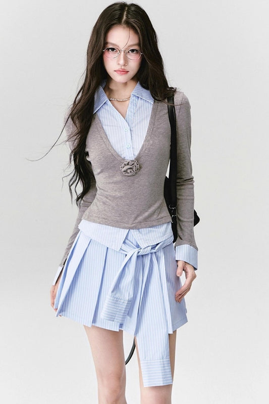 Blue Patchwork Shirt Set-Up