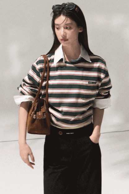 Contrasting Striped Long-Sleeve Shirt