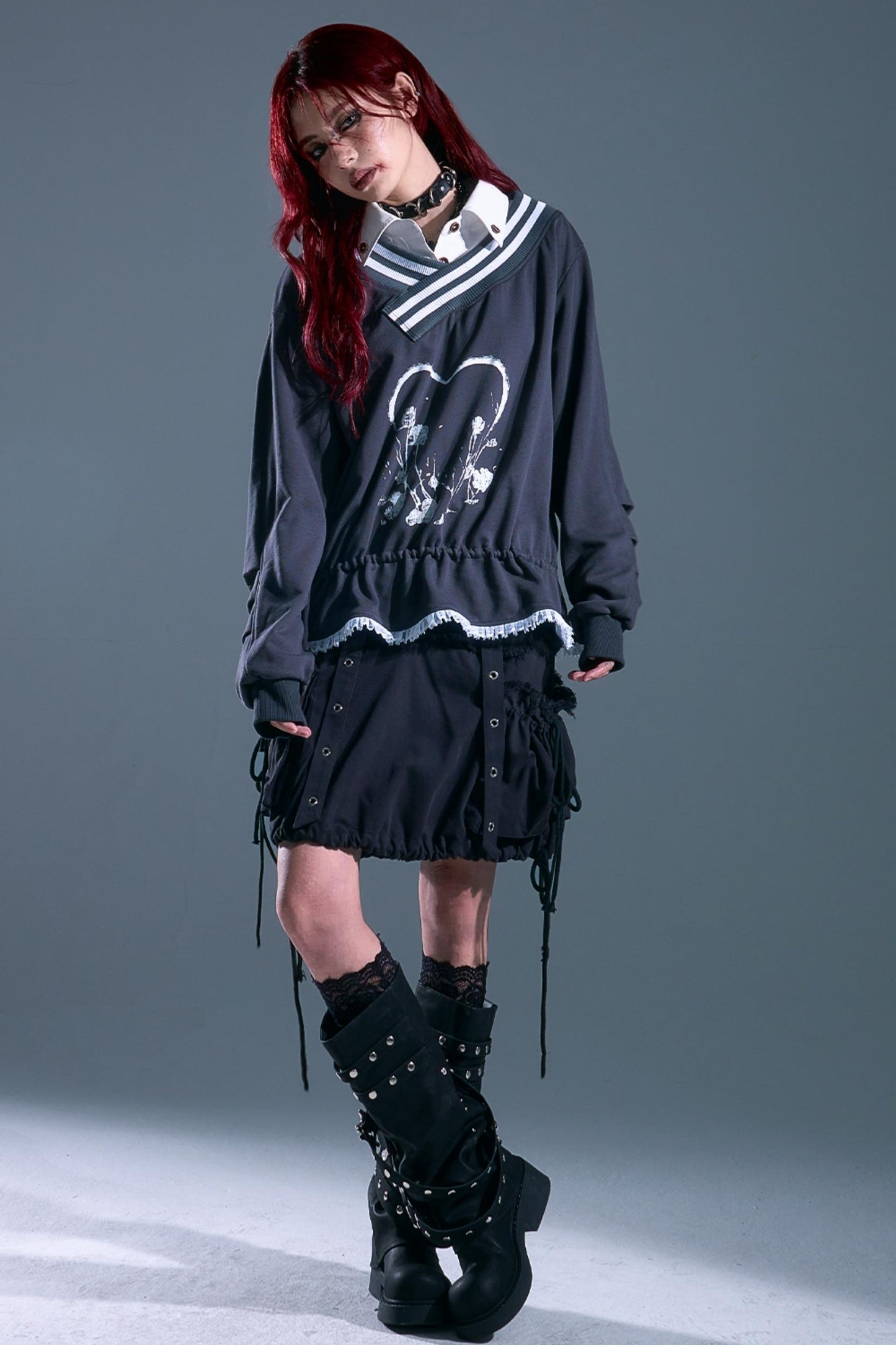 Vintage Punk Asymmetry Lace Sweatshirt