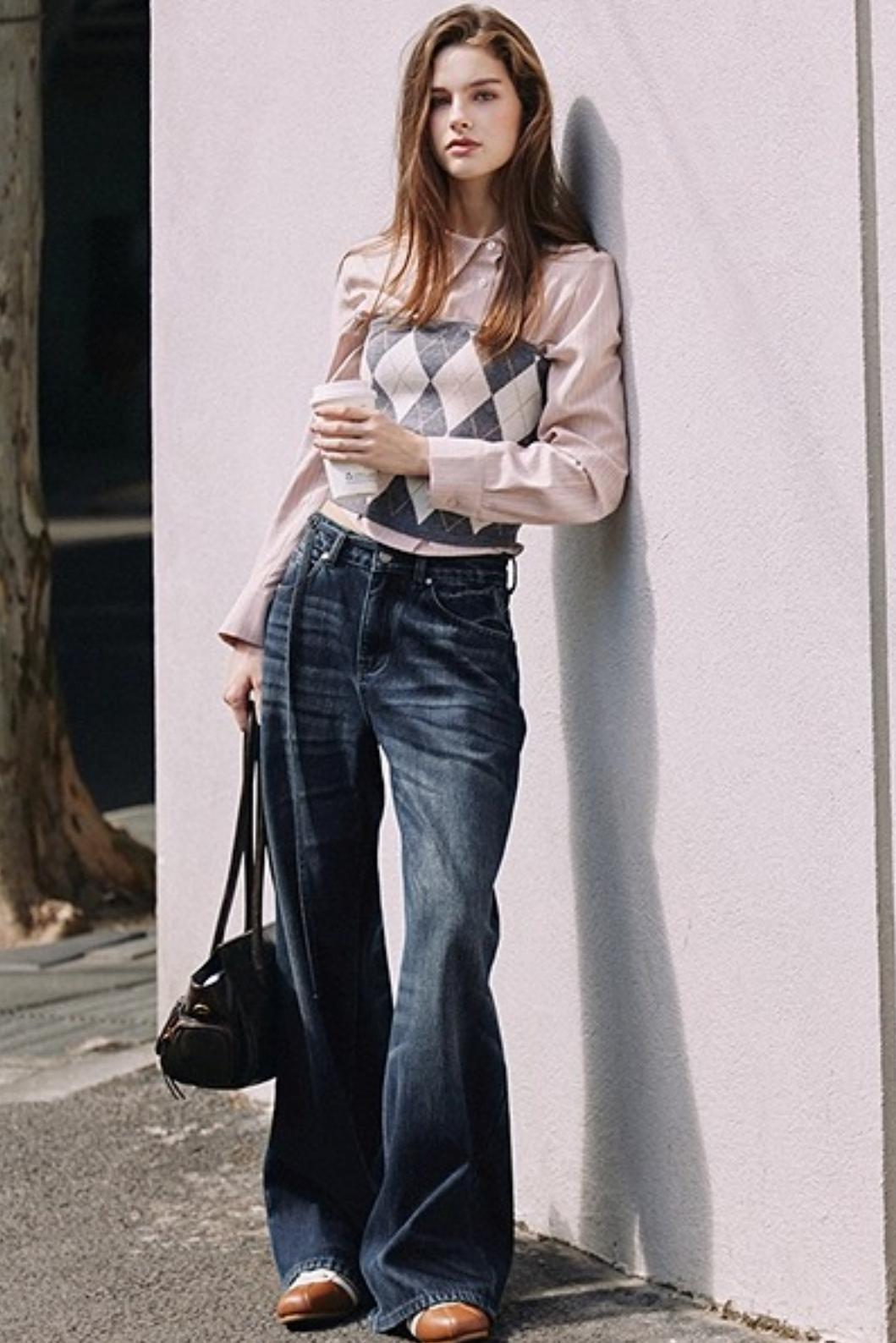 Striped Asymmetrical Slanted Placket Shirt Set-Up