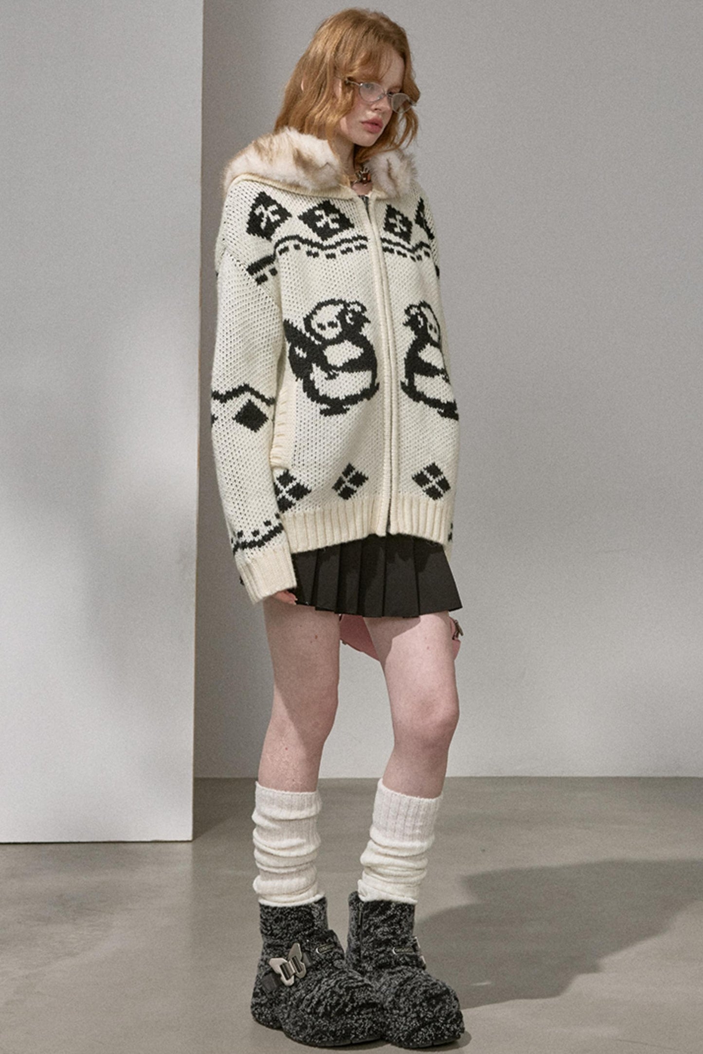 Detachable Fur Collar Knitted Cardigan