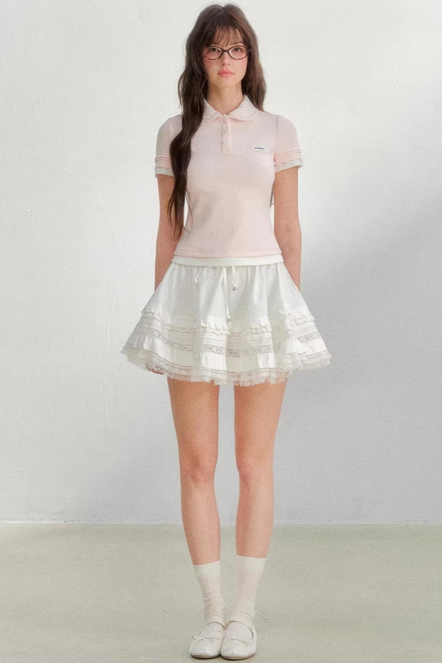 Embroidered Collar Pink Polo Shirt