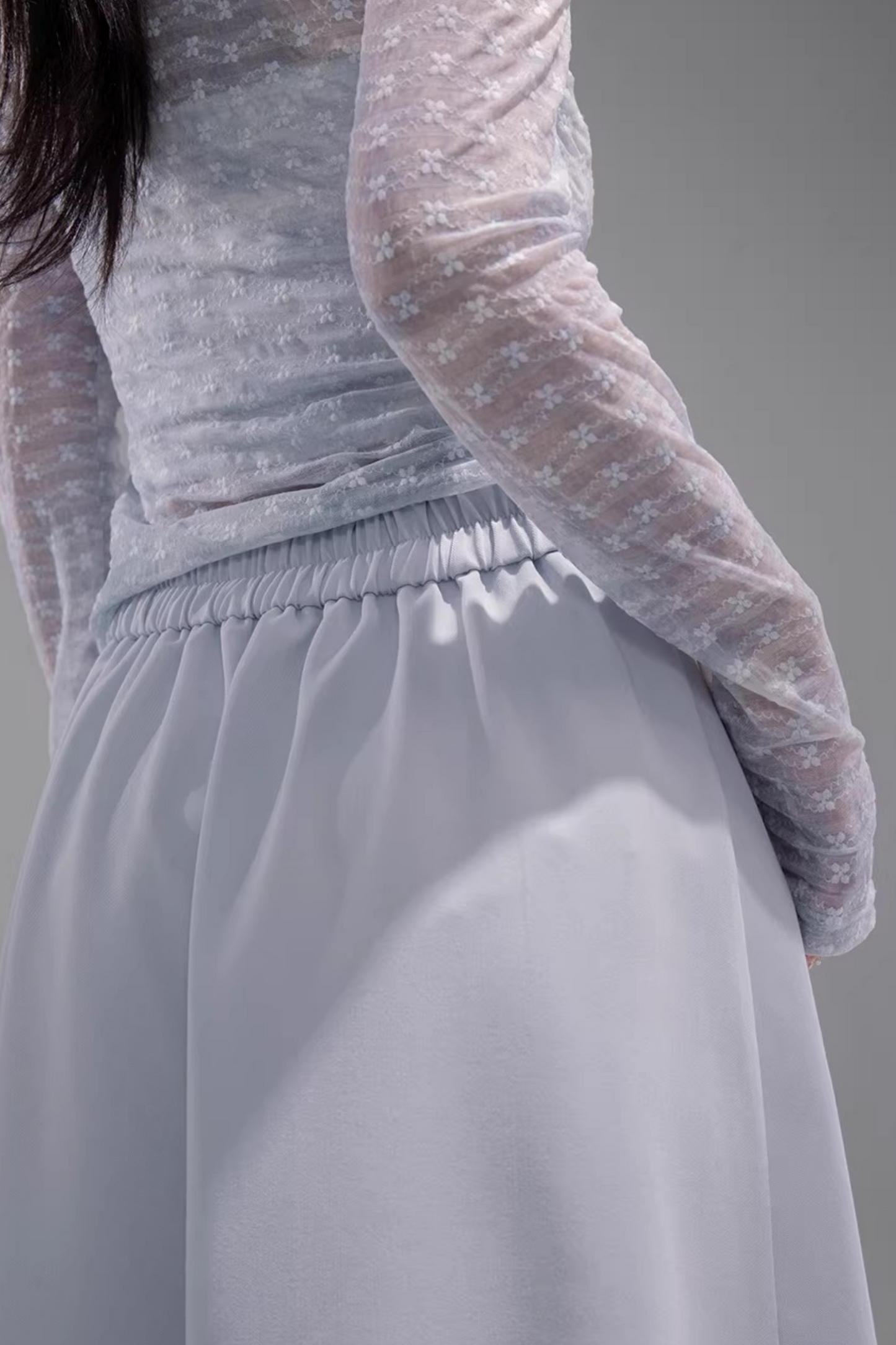 Flowing Gray-Blue Lace Skirt