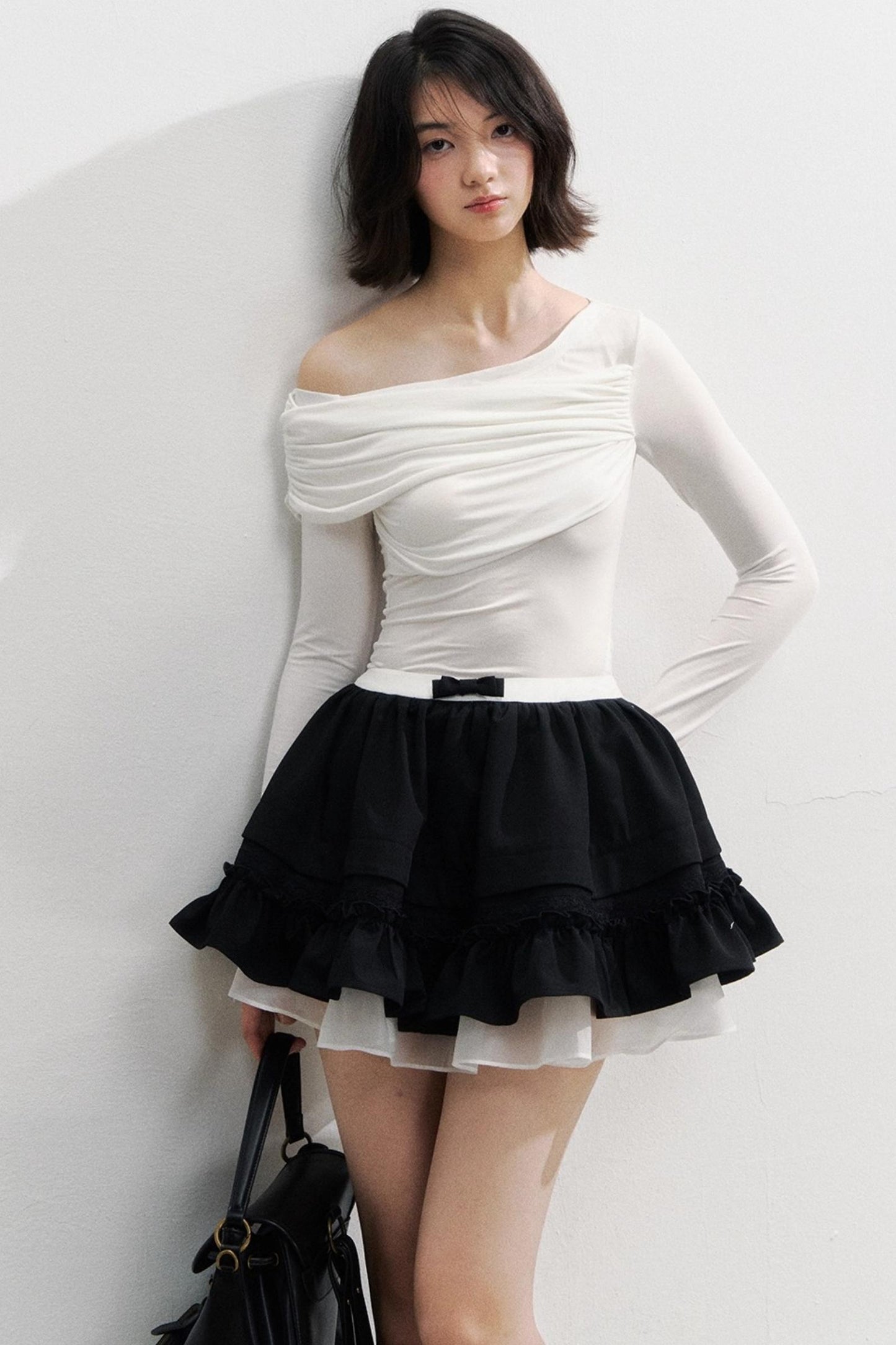 Slanted Shoulder Color Block T-Shirt