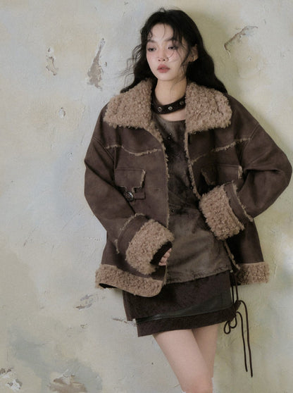 Loose Brown Plush Fur Jacket