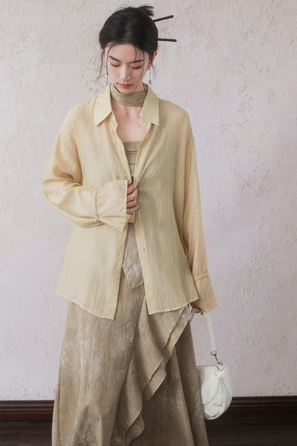 Sun-Protective Yellow Striped Shirt