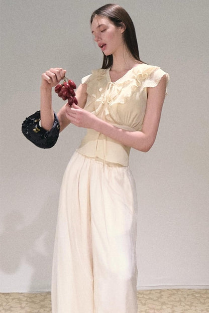 Apricot Satin Double-Layer Pants