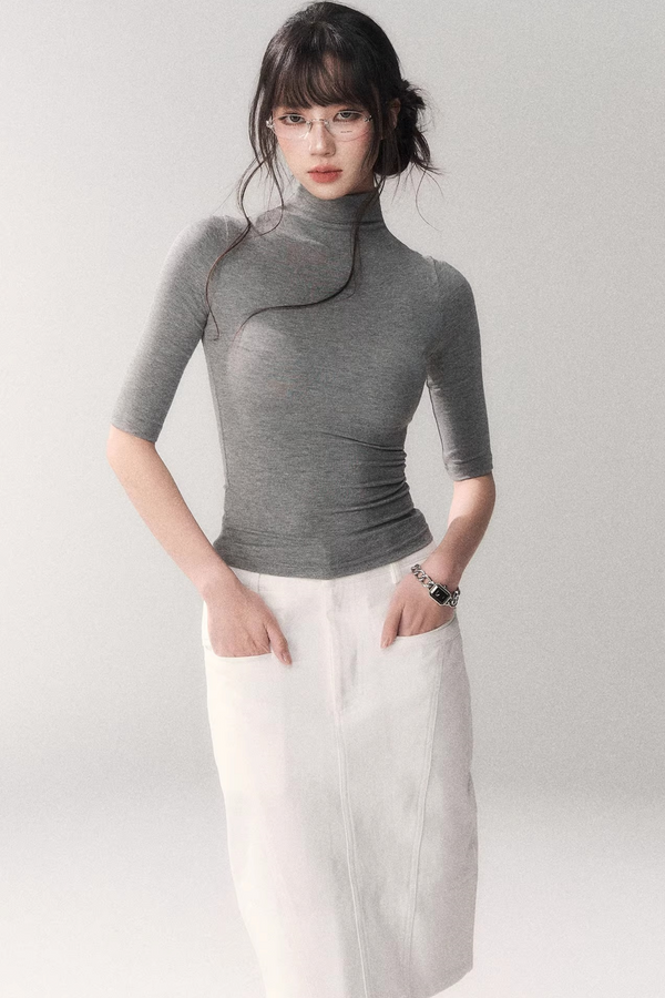 Retro Mid-Sleeve Slim Top