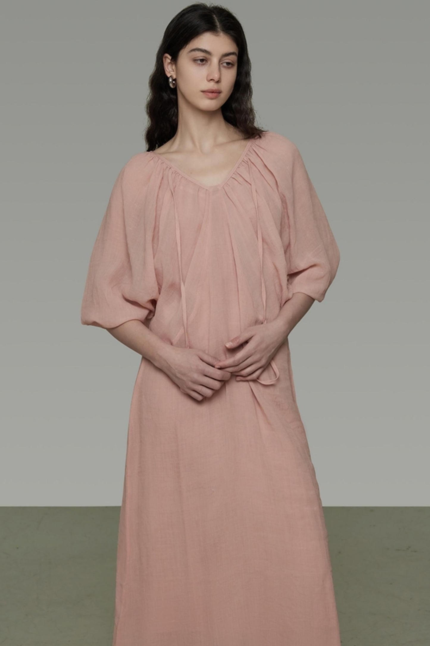 Lantern Sleeve Linen Dress
