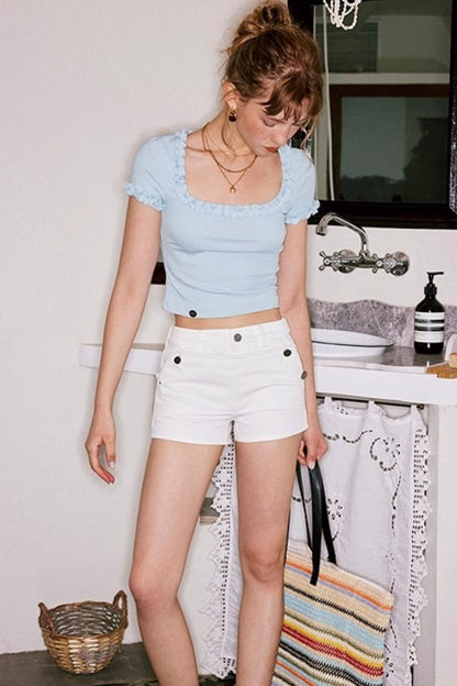 Blue Lace Short Sleeve Top