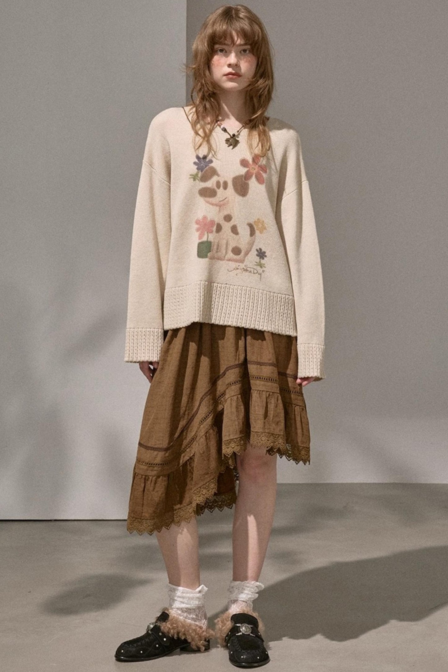 Wave Stitching Plaid Midi Skirt