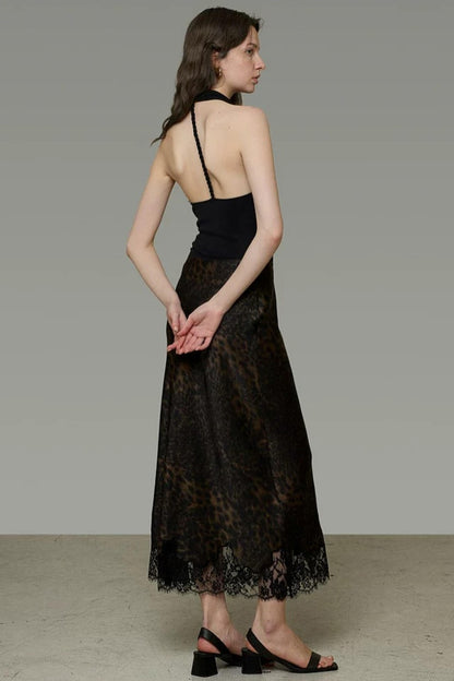 Leopard Lace Hem Skirt