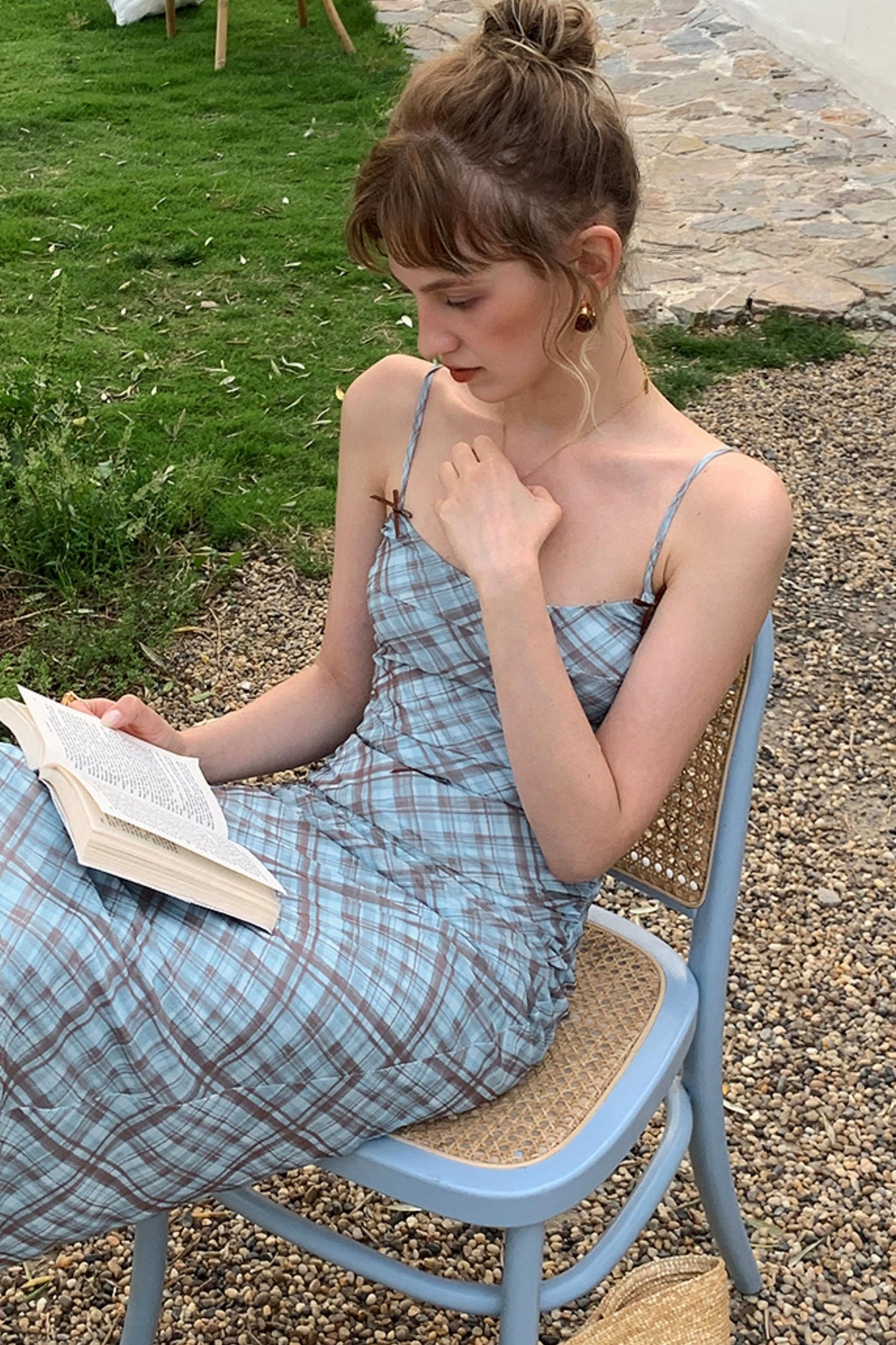 Vintage Checked Camisole Maxi Skirt Set-Up