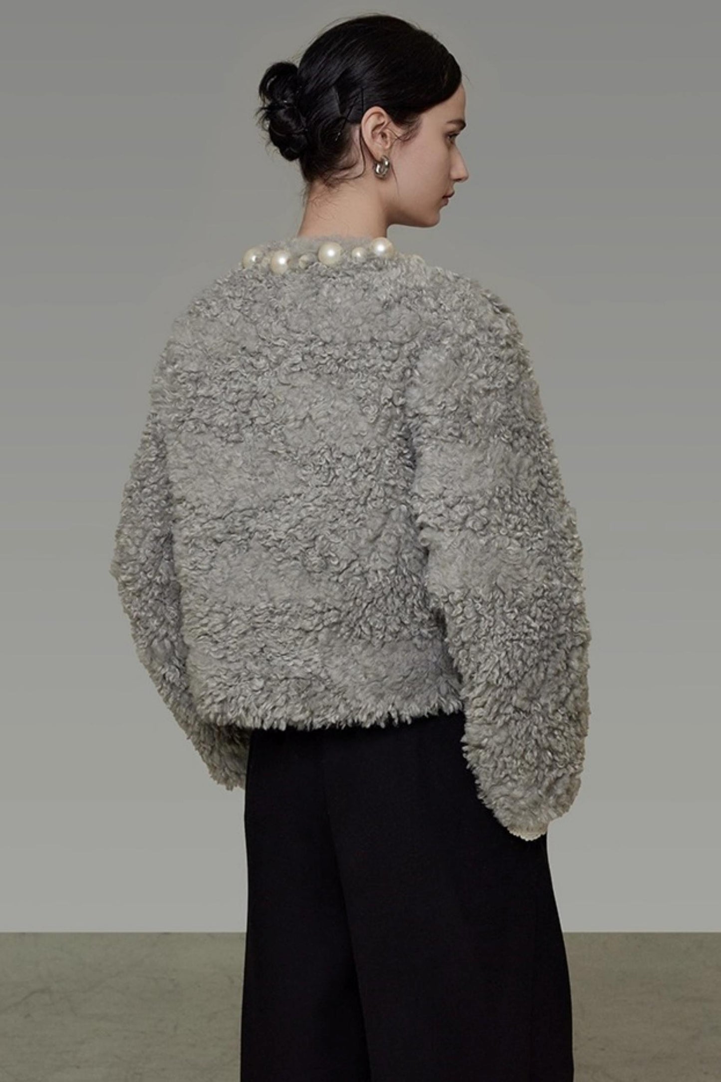Pearl Collar Faux Fur Jacket