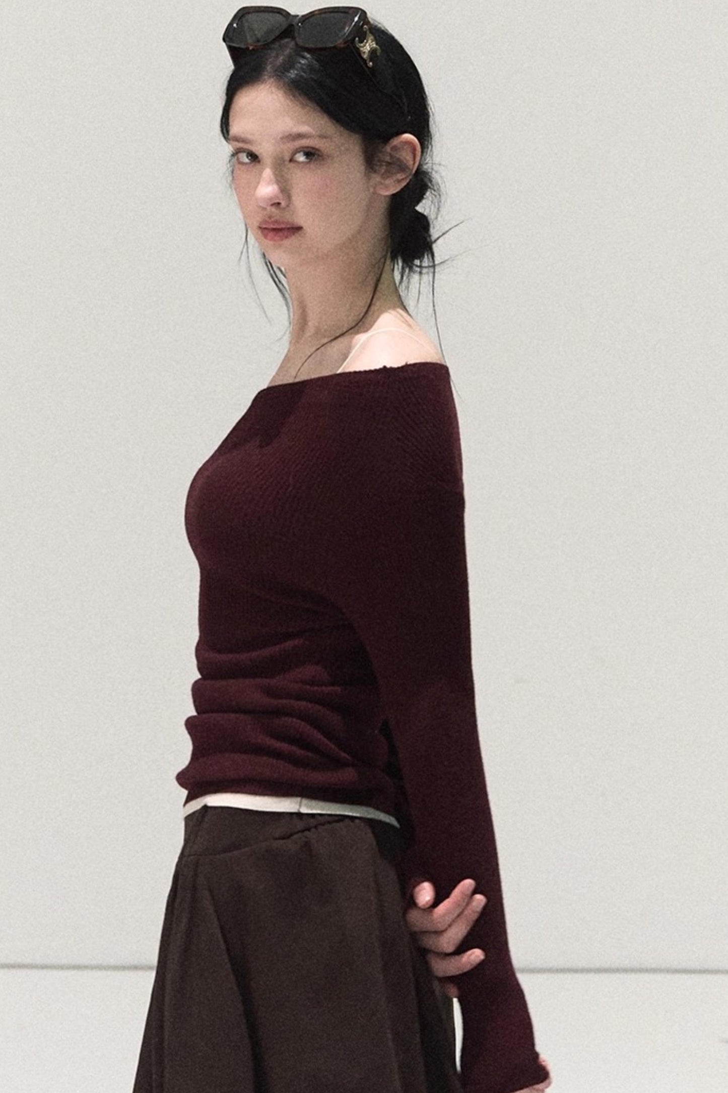 Micro-Velvet Pleated A-Line Skirt