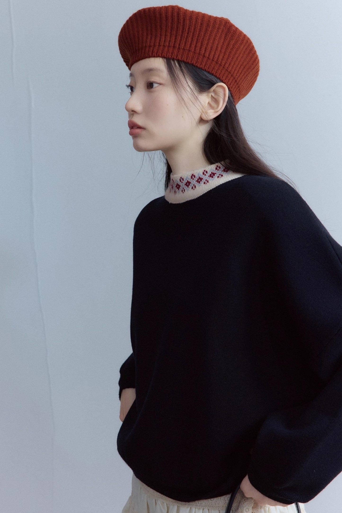 Black Wool Lace Collar Sweater