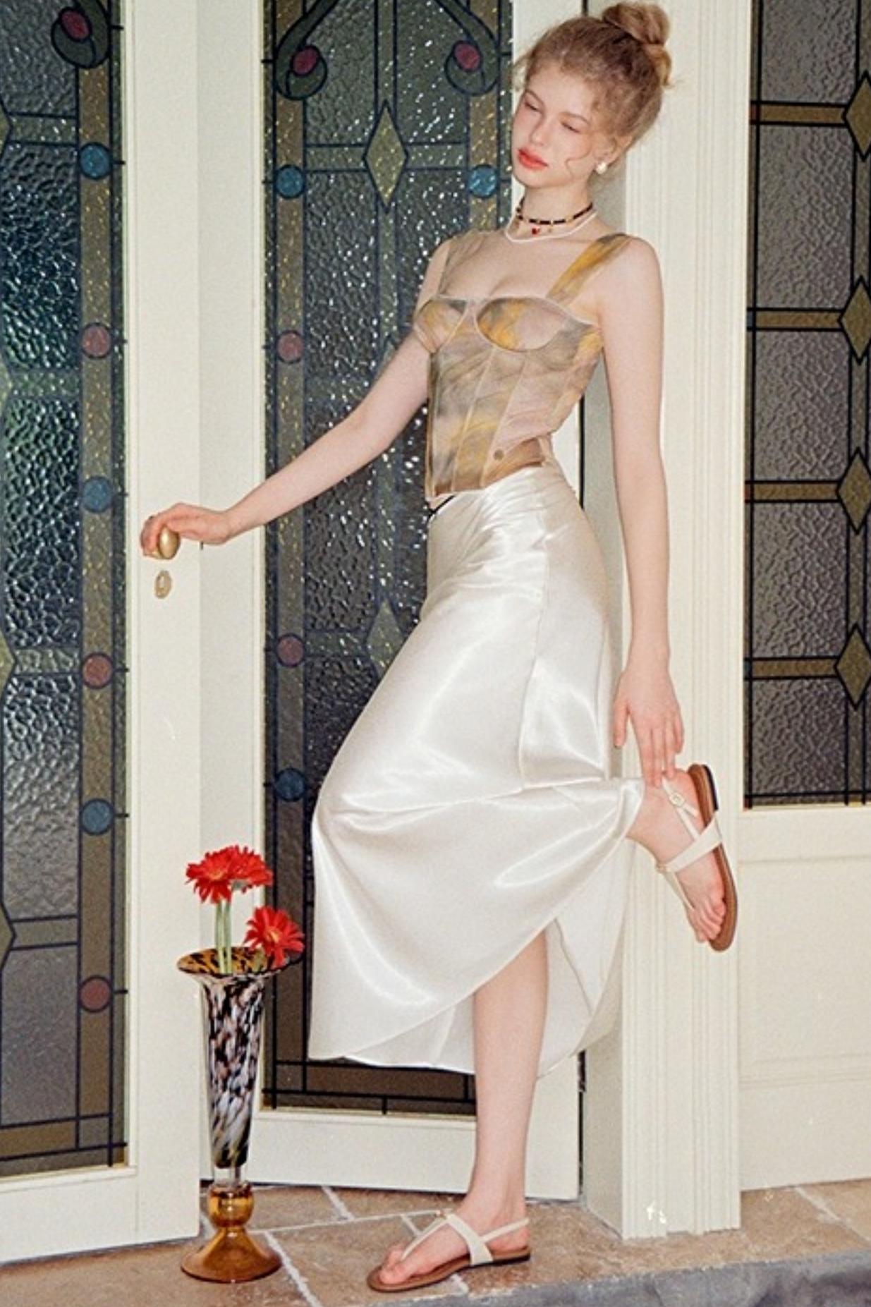 Uena Satin Lace Bow Skirt