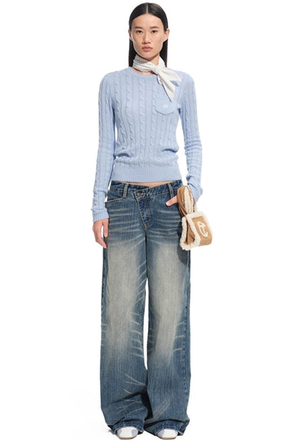 Cashmere Wool Cable Knit Top