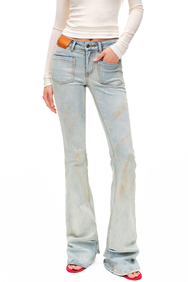 Light Sand Flared Denim Trousers