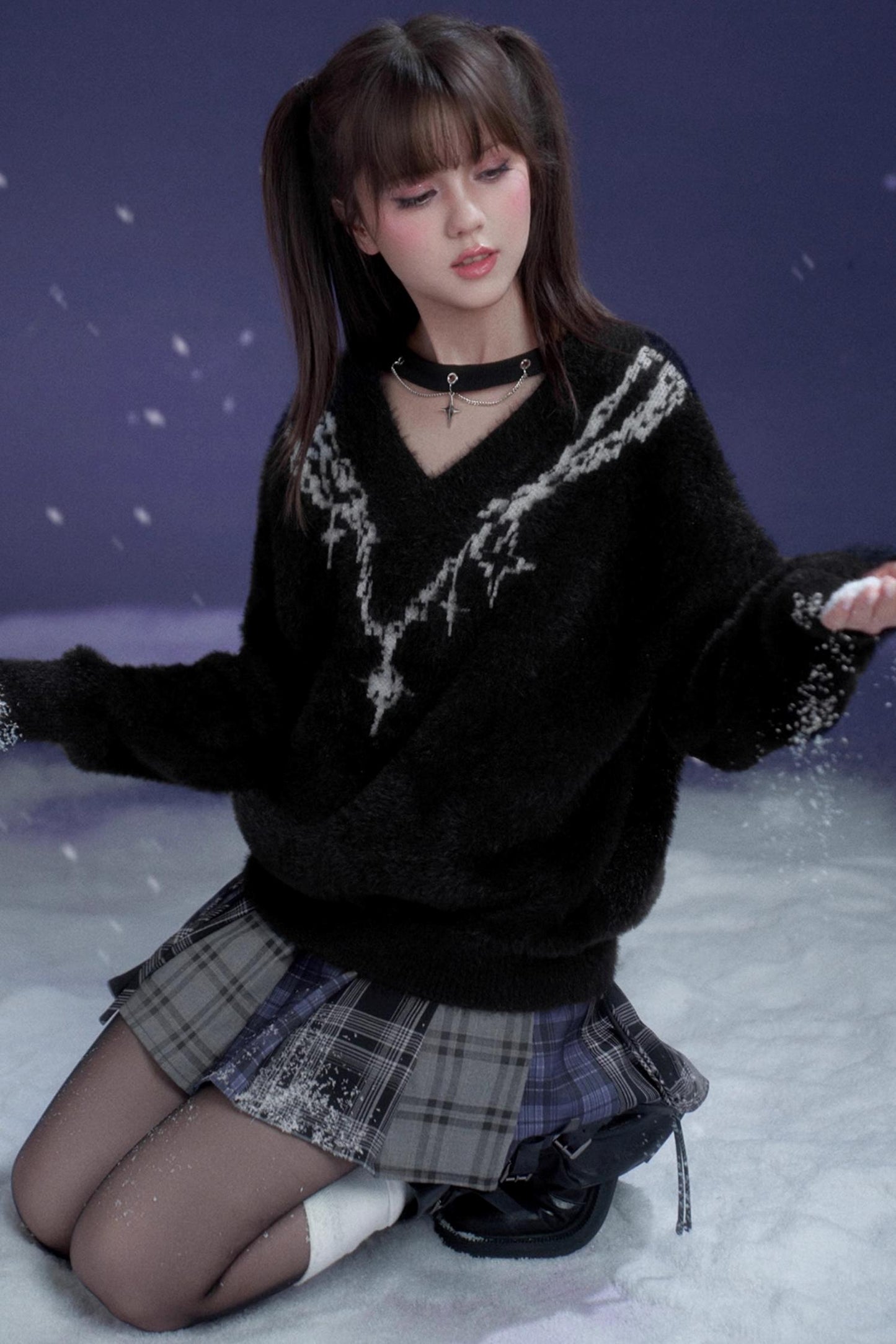 Dark Jacquard Choker Sweater