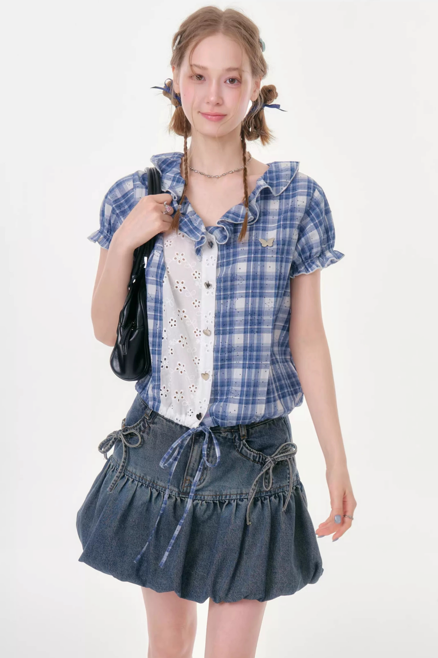 Plaid Patchwork Summer Blouse