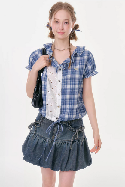Plaid Patchwork Summer Blouse