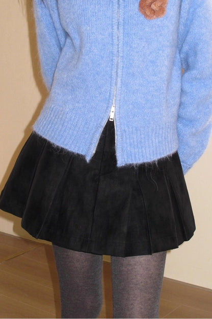 Vintage Distressed Leather Pleated Skirt