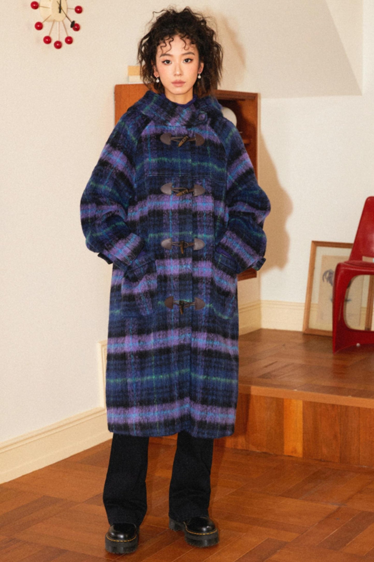 Retro Check Wool Coat Dress