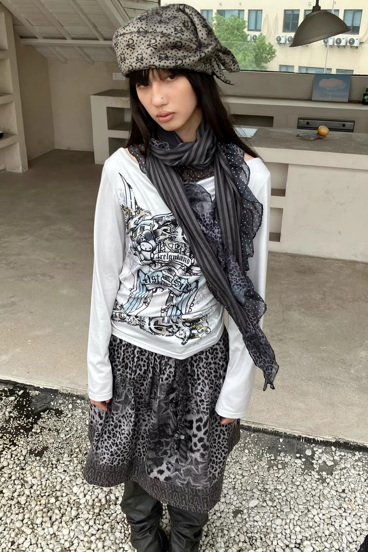 Leopard Graffiti Pleated Skirt