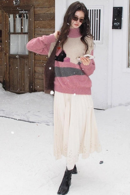 Pink Vintage Cashmere-Like Turtleneck Sweater