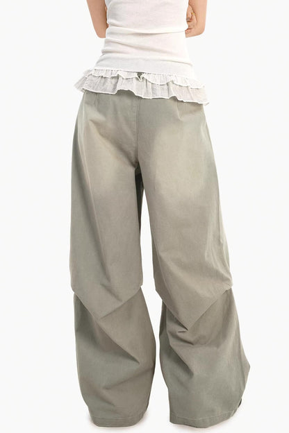 Lace Drawstring Wide-Leg Pants