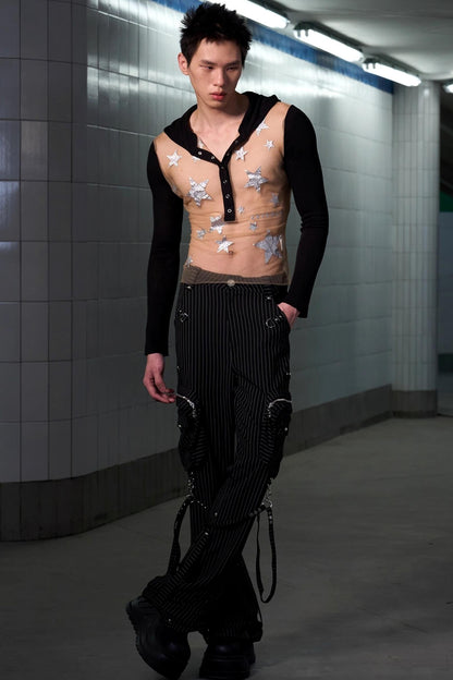 Pentagram Glitter Print Long-Sleeved Top