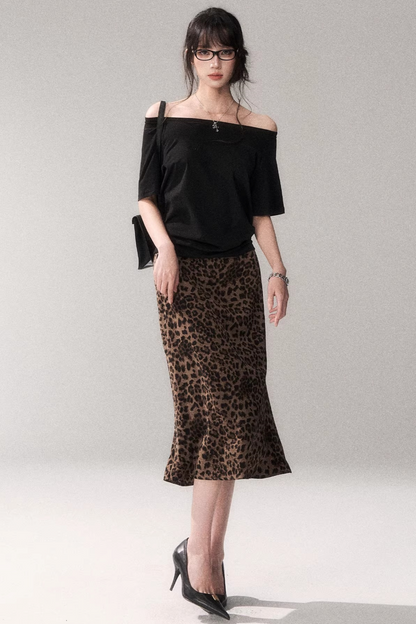 Leopard Print Satin Skirt