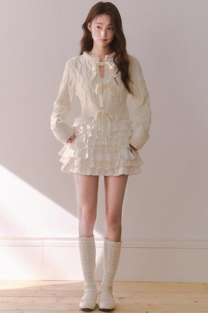 Off-White Satin Lace Skirt