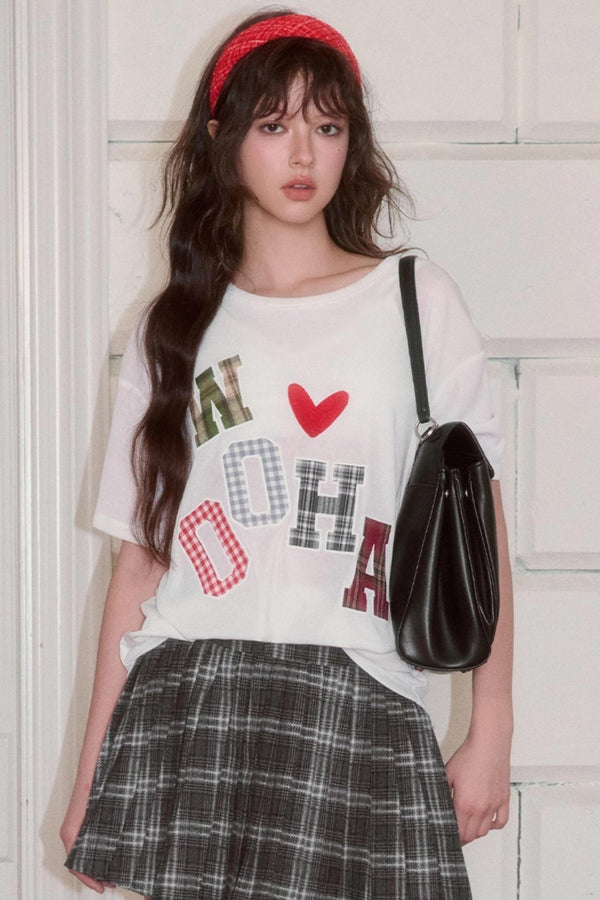 Fall Plaid Patch T-shirt