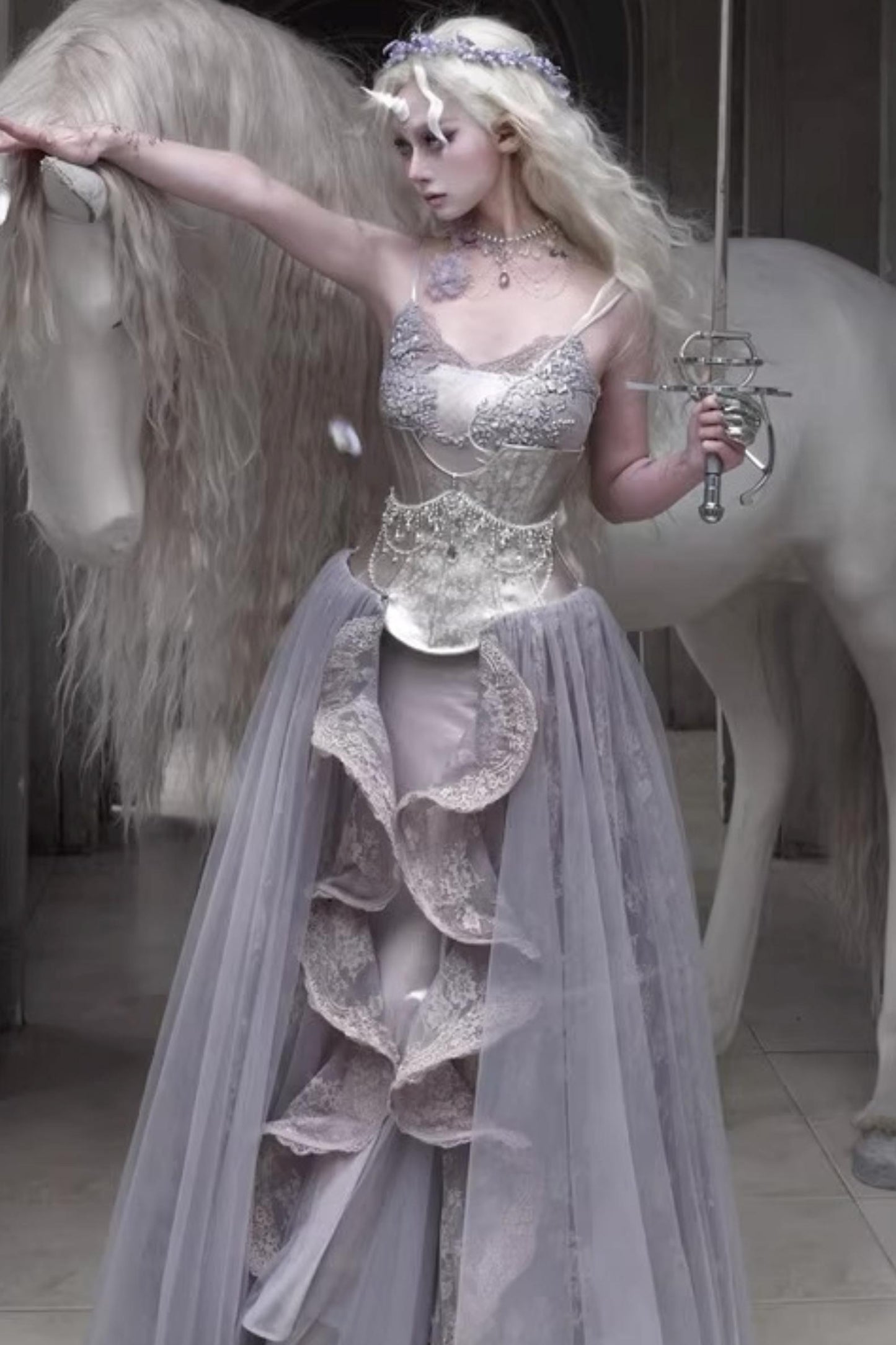 Moonlight Silver Corset Top Set